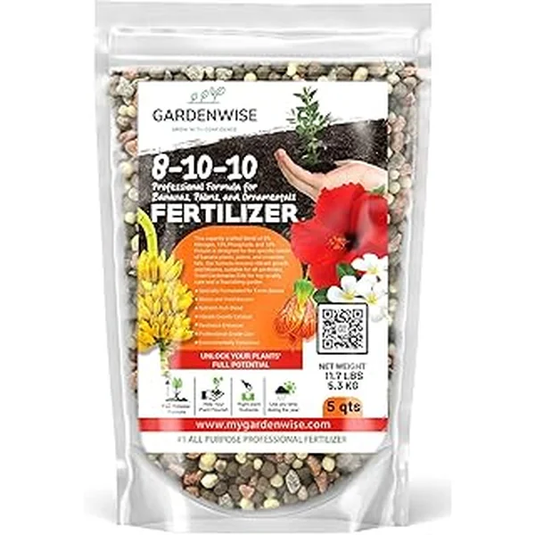 GARDENWISE Elite 8-10-10 Professional Fertilizer for Banana, Flowering, and Fruit Trees, Ornamentals - Boosts Flowering & Fruiting - for Indoor & Outdoor Plants (5 QUARTS)