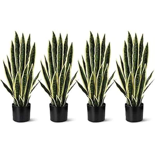 Crowye 4 Pack 2.25 Ft Tall Artificial Snake Plant Faux Sansevieria Plant Large Fake Snake Bulk in Pot for Home Office Housewarming Gift