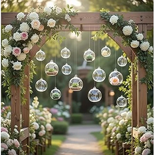 GlikCeil 24 Pcs 5.3'' 3.9'' 3.15'' Hanging Glass Tealights Candle Holder Large Globes Fillable Plant Clear Terrarium Orbs Air Plants Holder with Fishing Line Wedding Centerpiece Tree Decor