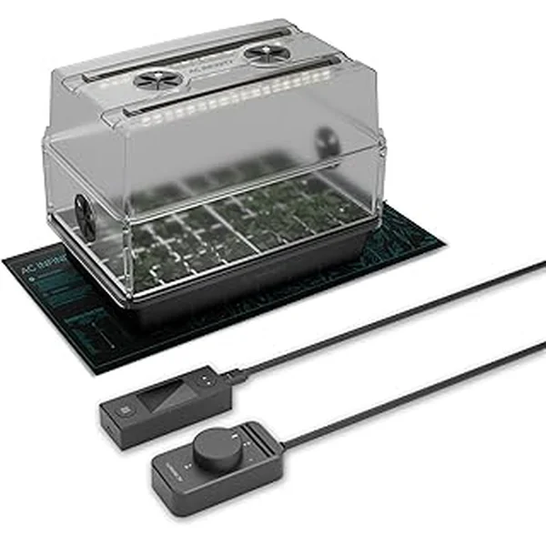 AC Infinity Heavy-Duty Humidity Dome 5x8 Germination Kit, Full Spectrum LED Grow Light Bars w/Samsung LM301H EVO LEDs, Heat Mat, 3 mm Thickest Dome, Trays, Vented Panels, for Seed Starting