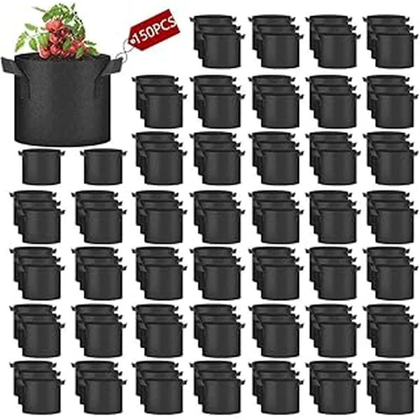 150 Pack 10 Gallon Grow Bags Bulk,Thickened Nonwoven Plant Fabric Pots with Handles,Heavy Duty Breathable Plant Growing Containers Bags for Garden Fruit Vegetable Flower