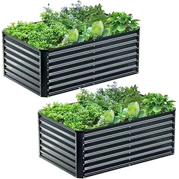 2PCS 4x2x2FT Galvanized Raised Garden Bed,Galvanized Planter Boxes Outdoor, Large Metal Raised Garden Beds for Vegetables-Grey