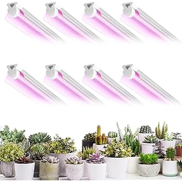 8 Pack LED Grow Light 2FT, Upgrade 192W(8×24W) High Intensity Full Spectrum Indoor Grow Lights with High PPFD Value, T8 Grow Lights for Indoor Plants, Seed Starting, Succulent, Vegetables