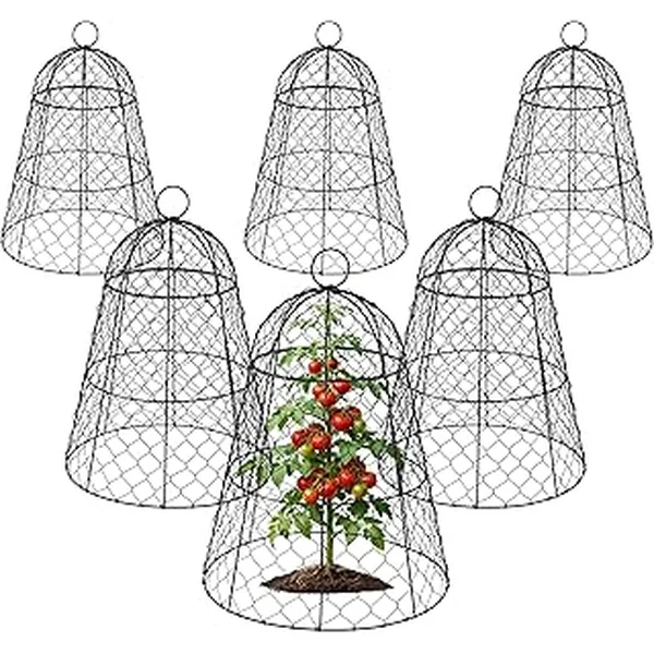 FRUITEAM Metal Plant Covers 6pcs, Heavy Duty Garden Cloche Plant Cage for Outdoor, 13"x15.8"H Rust-Proof Plant Protectors from Animals for Vegetables, Flowers, Seedlings Against Rabbits, Squirrels