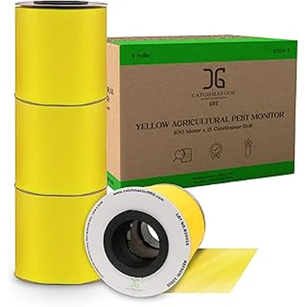 Catchmaster GRO XL AG Roll 4PK, Double Sided Adhesive Fly Tape Strips, Fungus Gnat Sticky Trap for Greenhouse, Garden, Nursery, Pest Control Gardening Supplies, Insect Trap, 328' x 6'' Yellow